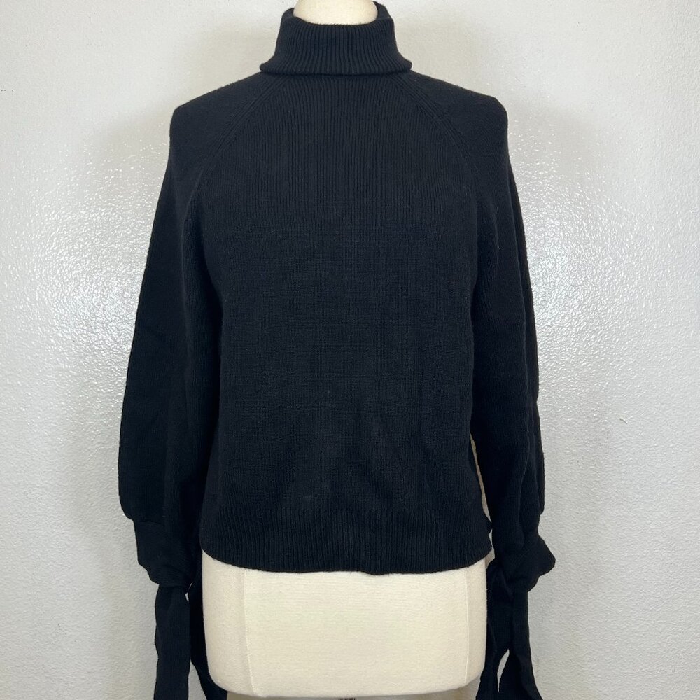 ZARA KNIT SWEATER TIES BLACK High Neck Size M